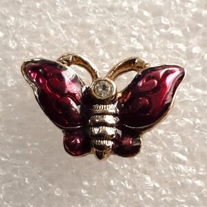 Liz Claiborne Butterfly Pin, Purple and Gold Tone, for Lapel, Hat, Vest, Tie
